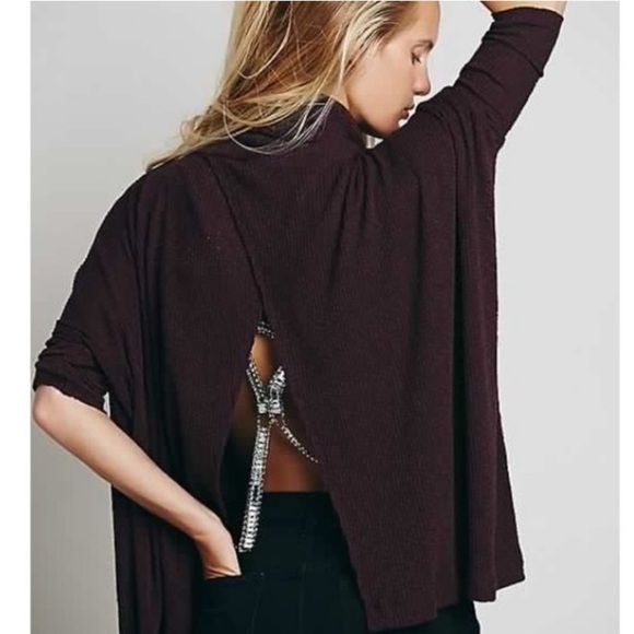 Free People Beach Traveler Cowl Neck Pullover Split Back Top in Purple, Size M - Picture 3 of 11